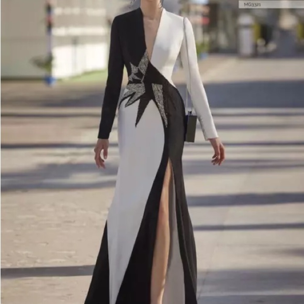 Elegant Black and White Evening Gown